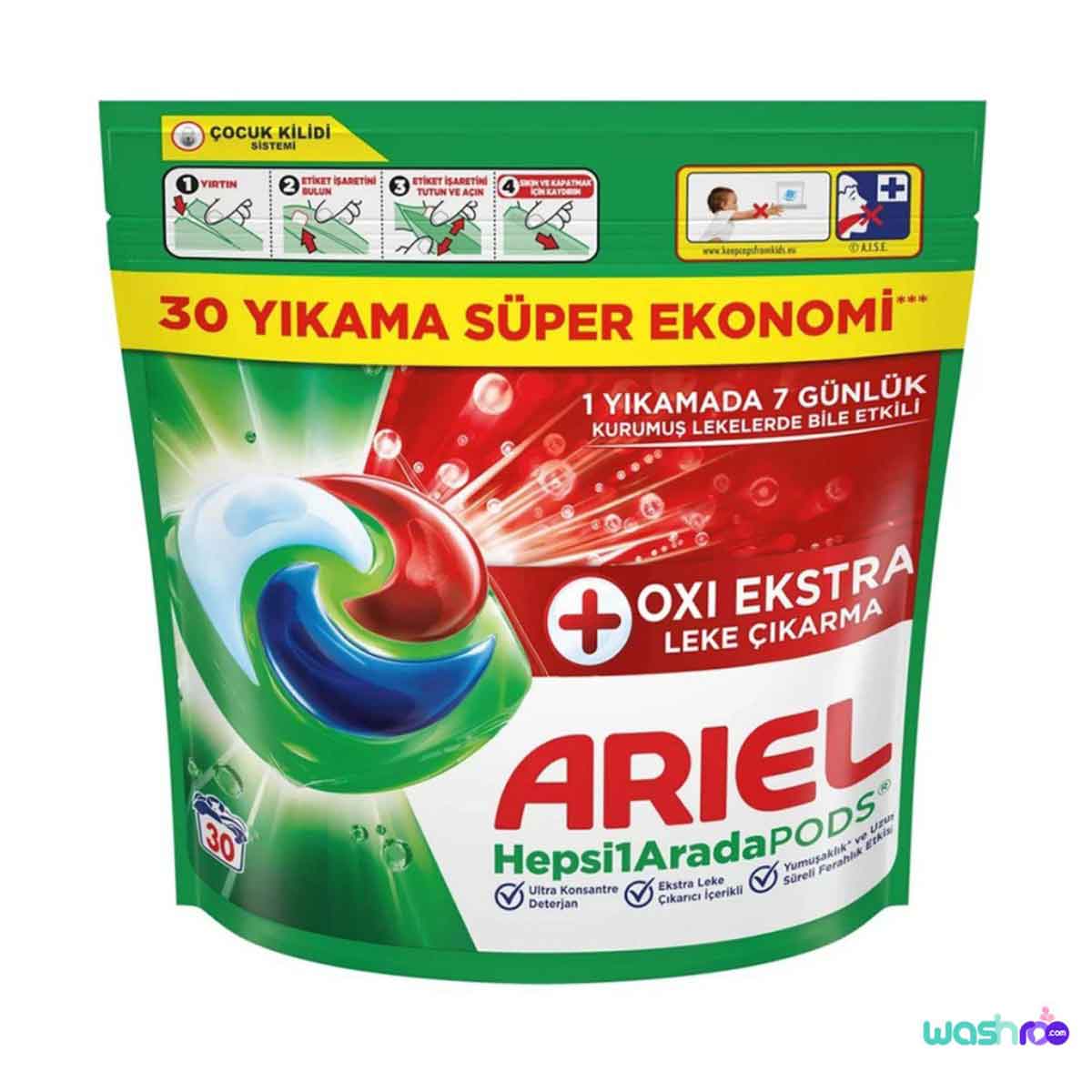 قرص ماشین لباسشویی لکهبر آریل Oxi Ekstra بسته 30 عددی 8700216826433