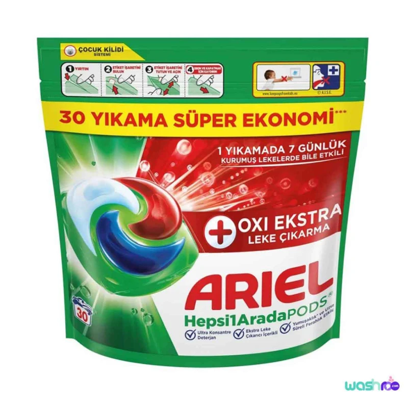قرص ماشین لباسشویی لکهبر آریل Oxi Ekstra بسته 30 عددی 8700216826433