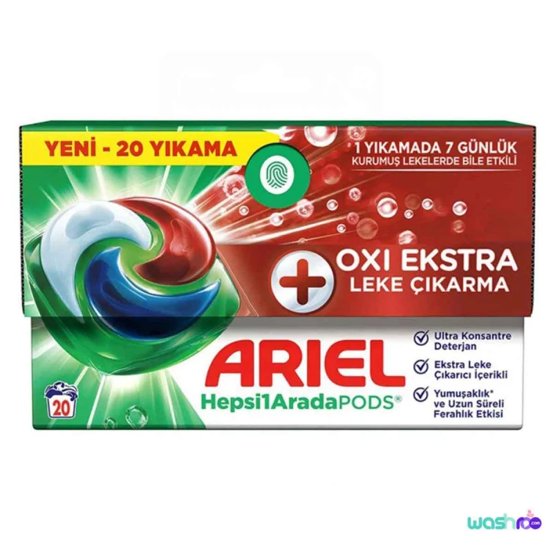 قرص ماشین لباسشویی لکهبر آریل Oxi Ekstra بسته 20 عددی 8700216826402