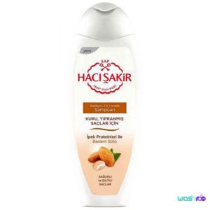 شامپو تغذیه کننده 2 در 1 حاجی شاکر حاوی شیر بادام مناسب موهای خشک و آسیب دیده 500 میل 8718951307810