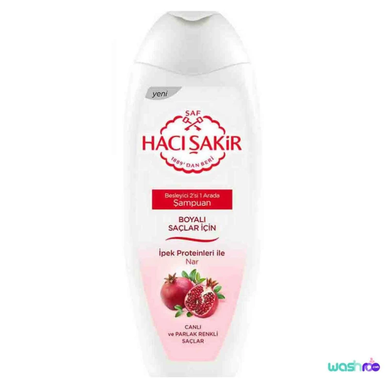 شامپو حاجی شاکر مخصوص موهای رنگ شده حاوی عصاره انار 500 میل 8718951307735