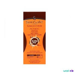 کرم ضد آفتاب بی رنگ سان سیف فاقد چربی +SPF50 مناسب پوست چرب، مختلط و مستعد آکنه ۵۰ میل 6260147740052