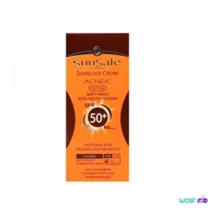 کرم ضد آفتاب بی رنگ سان سیف فاقد چربی +SPF50 مناسب پوست چرب، مختلط و مستعد آکنه ۵۰ میل 6260147740052