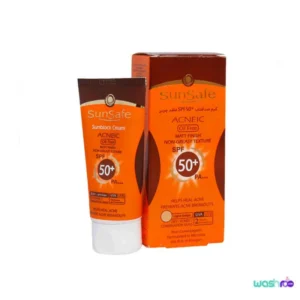 کرم ضد آفتاب سان سیف رنگ بژ روشن فاقد چربی +SPF50 مناسب پوست چرب، مختلط و مستعد آکنه ۵۰ میل 6260147702302