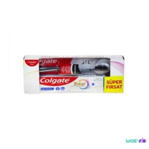 پک مسواک ذغالی و خمیردندان کلگیت Colgate Total Beyazlik سفید کننده ۵۰ میل 8718951712274